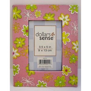 Pink Floral Picture Frame 3.5 x 5 Photo Raised Rubber Daisies Flowers